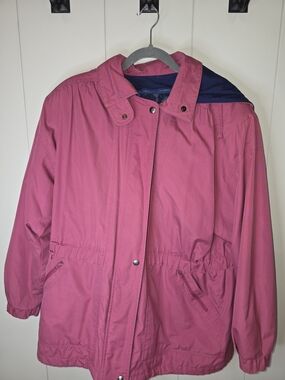 VTg London Fog Pink Hooded Puffer Coat with Navy Lining Size XL Gorpcore
